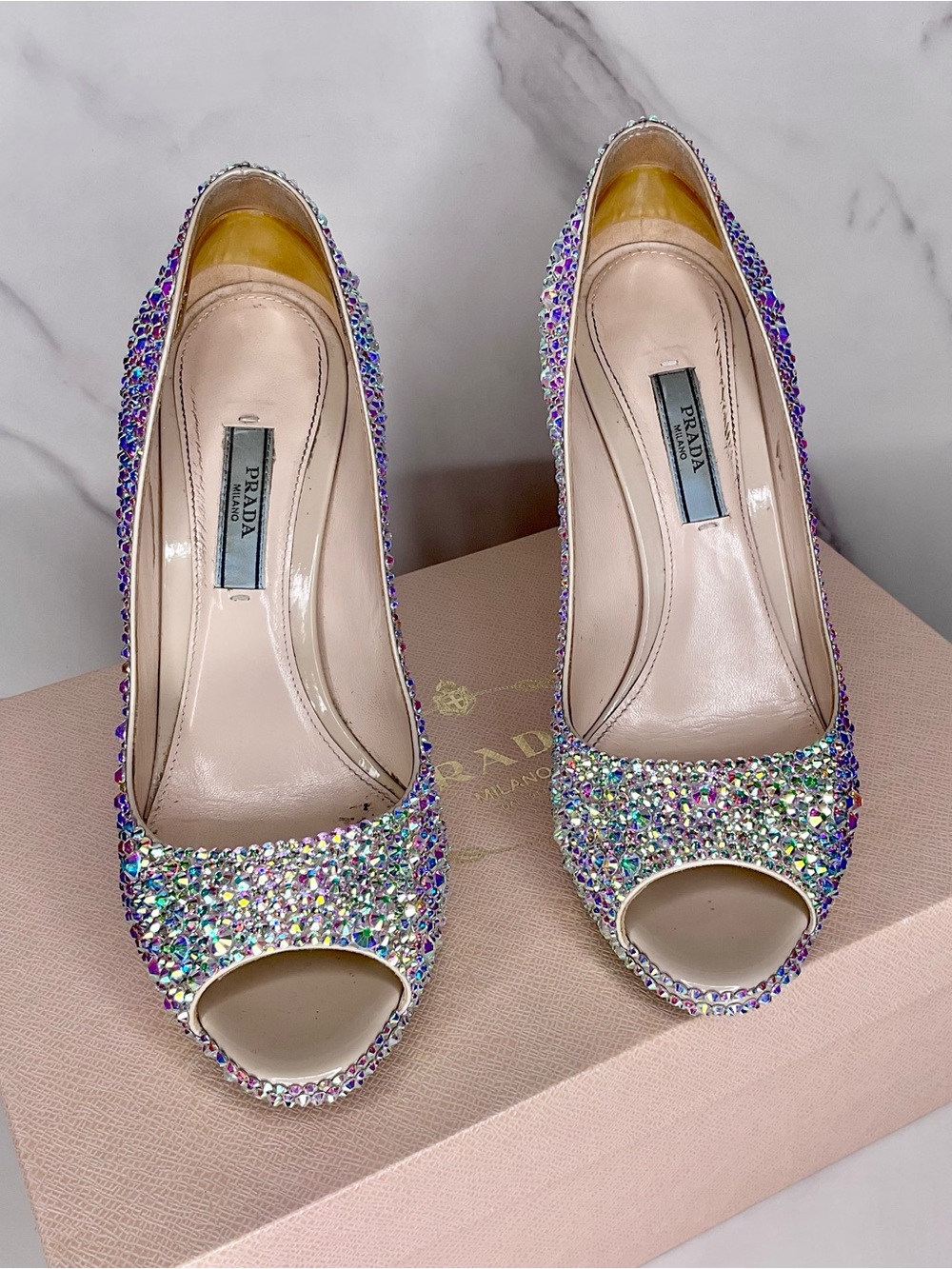 Prada Peep Toe AB Strass Crystal Pump Size EU 36.5 / US 6.5